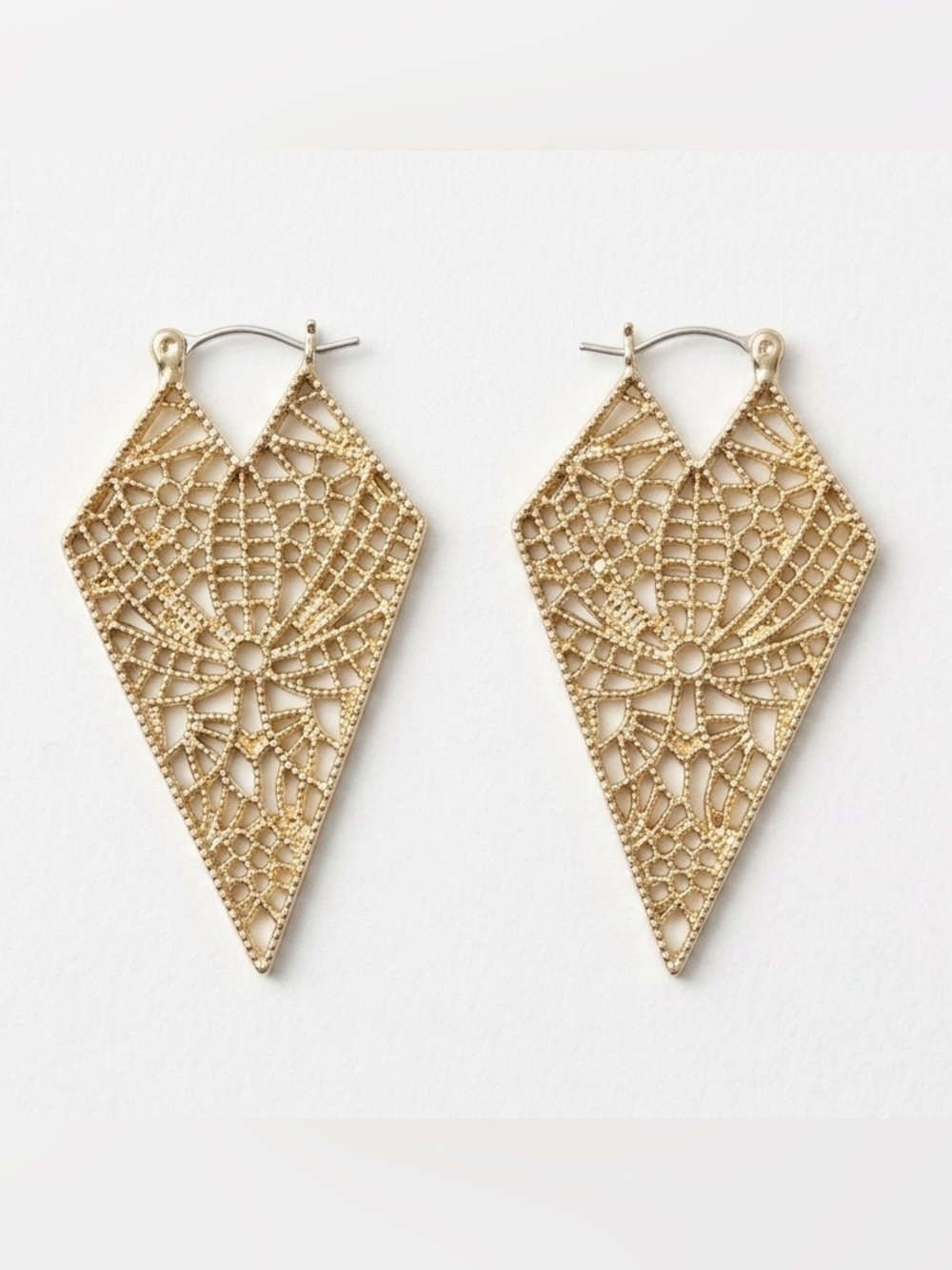 Gold Tone Filigree Geometric Drop Earrings Jewelry